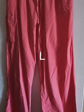 Womens Coral Pink Casual Drawstring Scrub Pants